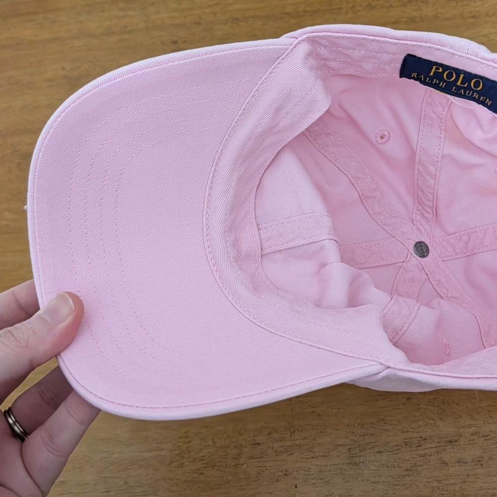 Polo Ralph Lauren Pink Baseball Cap Hat Big Pony Script Signature Leather Strap - Picture 2 of 10
